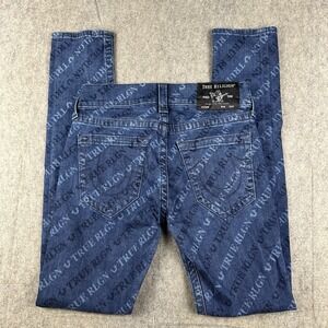 True Religion Jeans Womens 29x34 Relax Skinny Mid Rise Halle Lazer Logo AOP $119